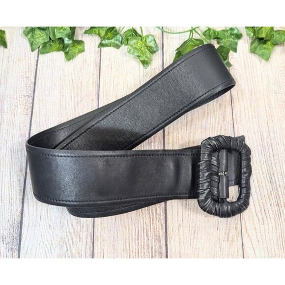 Prada Women's Black Leather Wide Waist Belt 105 Cm / 42 INCH MADE IN ITALY - Picture 1 of 7